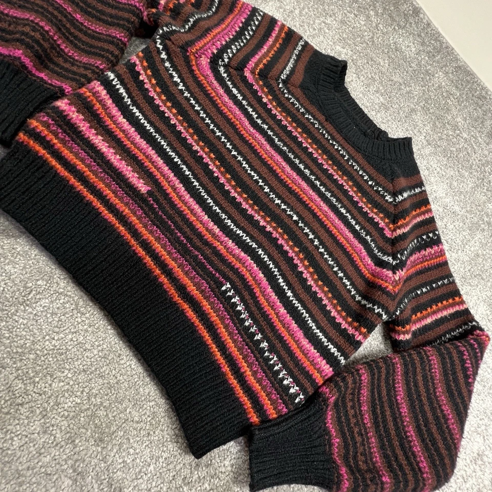 Lucky Brand Sweater Womens Medium Black Pink Striped Pullover Spacedye Boho - Image 2 of 4