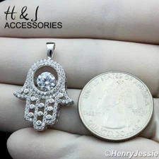 MEN WOMEN 925 STERLING SILVER ICY BLING CZ 3D EVIL EYE HAMSA HAND PENDANT*ASP256