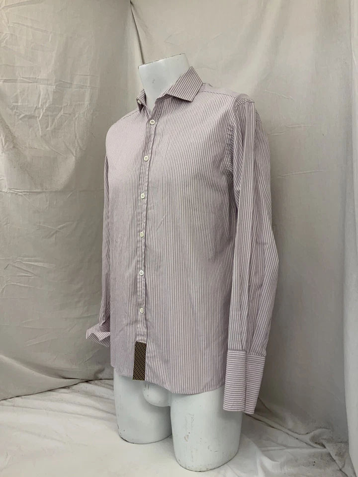 Billy Reid Heirloom French Cuff Shirt 15 32 Pink Stripe Cotton Italy YGI T1-279 - Image 4 of 4