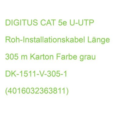 DIGITUS CAT 5e U-UTP Roh-Installationskabel Länge 305 m Karton Farbe grau DK-151