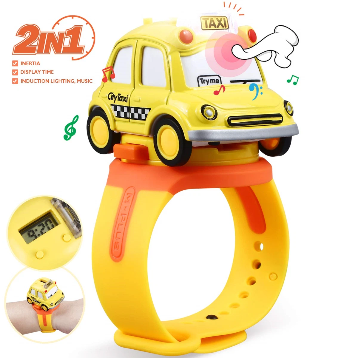 Kids Toy Car Taxi Digital Watch with LED Light Sound Effects for