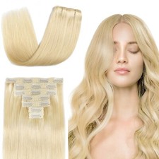 Clip in Hair Extensions 14 Inch Human Hair Bleach Blonde 613 7pcs 105g
