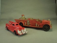 Lot of 2 Fire Engine Truck Vintage Toys - One Metal & One Plastic- Made in USA