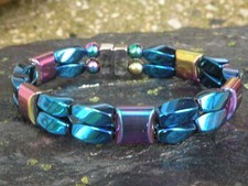 100 Magnetic Hematite Bracelet Anklet Blue n Rainbow 2 row