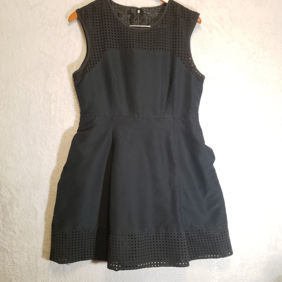j crew perforated a line dress J.Crew Perforated A-Line Black Dress Women's Pockets Size 12 Style B9821 Cutouts
