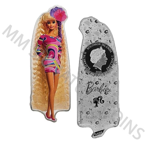 2024 PAMP 1 oz Silver Totally Hair Barbie Shaped Colorized Coin Mattel Licensed - Picture 2 of 3