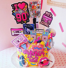 90s theme cake topper set. Retro decorations, back to the 90s. Customise.