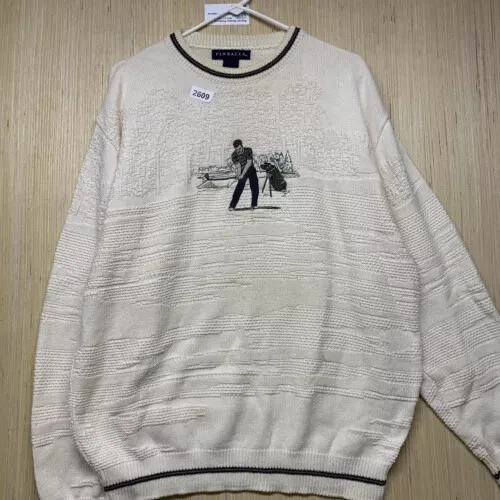Suéter Pinnacle Vintage Adulto Grande Blanco Manga Larga Para Hombre Golf Bordado Y2K Foto 2 de 4