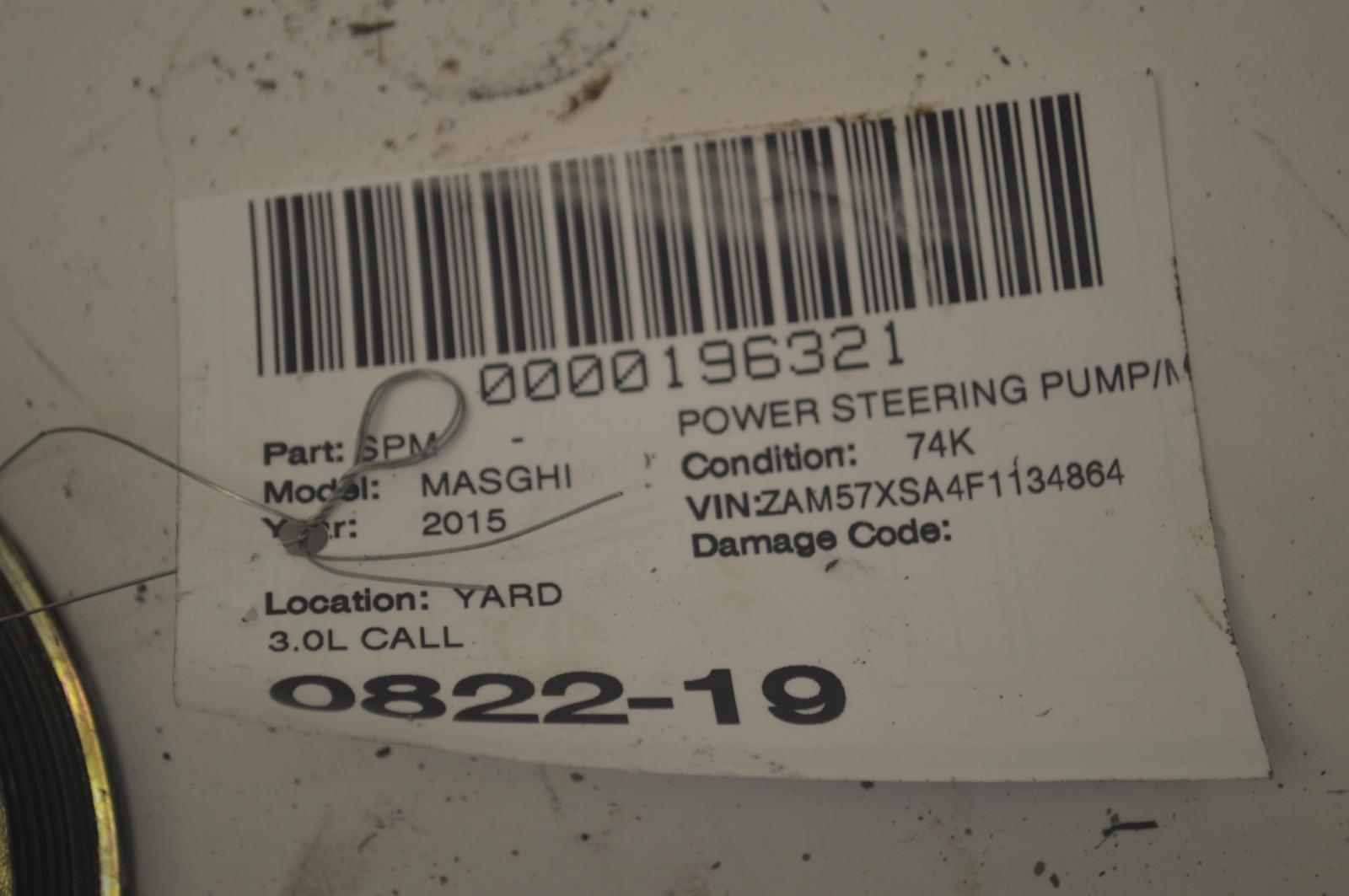 2014-2019 MASERATI GHIBLI 3.0L RWD POWER STEERING PUMP MOTOR PULLEY OEM