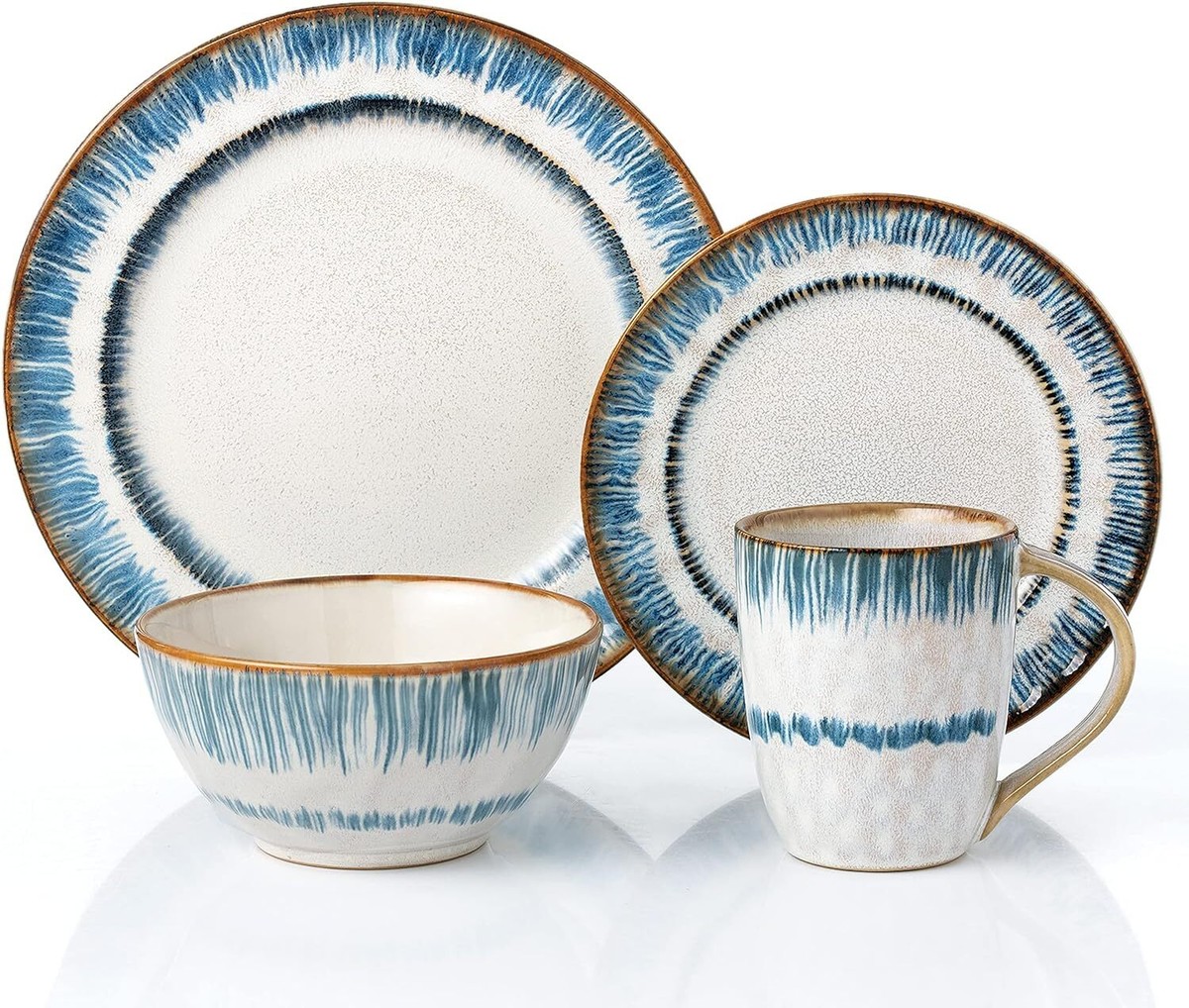 Lorren Home Trends 16 Piece Stoneware Set-Blue Swirl Blue - Main Image