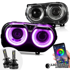 VLAND LED RGB Headlights For 2015-2022 Dodge Challenger RGB Colors With LED Bulb