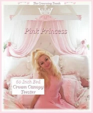 French Pink Princess Bed Crown Canopy White Teester 60 Inch Large / Free Sheers