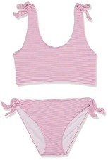 Snapper Rock Girls' Raspberry Stripe Tie Crop Bikini, Pink, Size 4