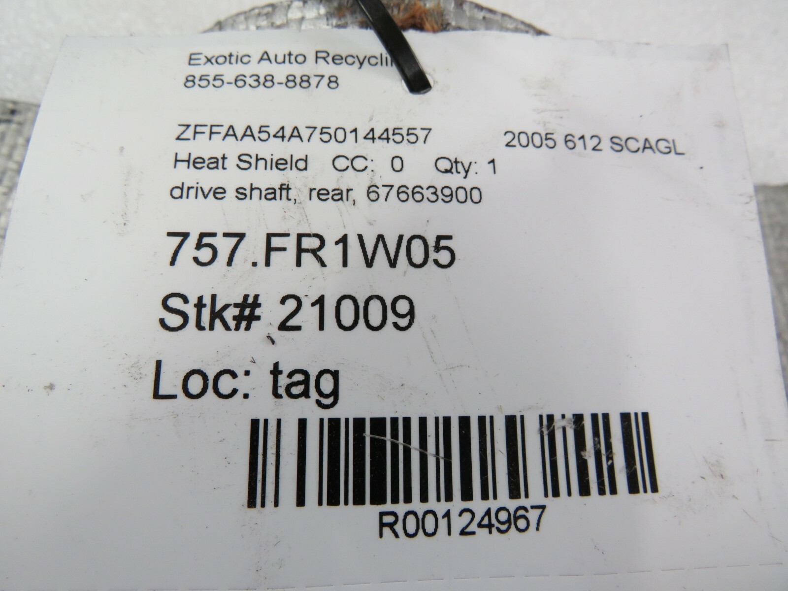 Ferrari 612 Scaglietti, Rear Drive Shaft Heat Shield, Used P/N 67663900