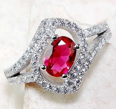 2CT Treated Ruby & White Topaz 925 Solid Sterling Silver Ring Sz 6 JB2-9