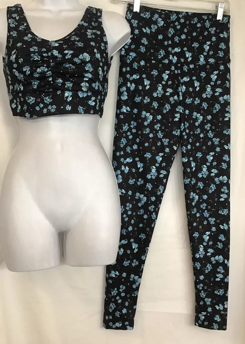 Bodyism Emilia Wickstead Black blue Liv Sports Bra Matching Leggings Size S M