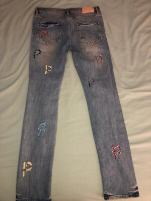 Purple Brand P001 Light Indigo Embroidery Punch P Jean - Size 32
