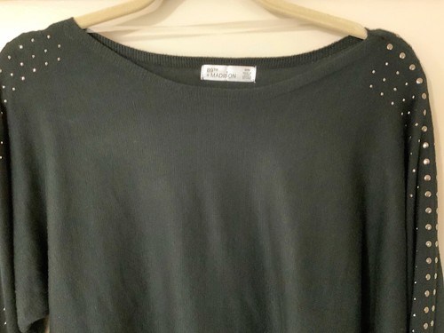 NWT Women’s 89TH + Madison Pullover Studded Accents Long Sleeve Sweater Black M - Picture 4 of 5