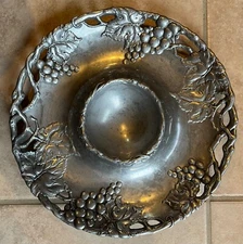 Arthur Court 2001 Grape Chip Dip Platter Bowl Aluminum Leaves