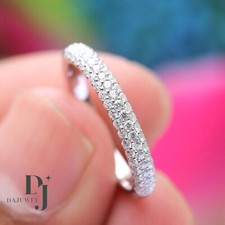 1 Carat Round Cut Moissanite Half Eternity Wedding Band Solid 14K White Gold