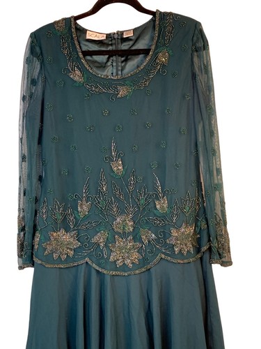 VTG Scala Bead Evening Gown Size 12 Green Mother Bride Formal Dress 9048 - Picture 3 of 13