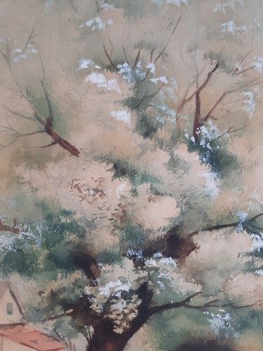 Vintage rural country spring painting Americana landscape farm house retro - Picture 3 of 12