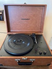 Crosley CR249 Portable Turntable Record Player Tan Leather Briefcase