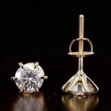 2CT Round Cut Lab Created Diamond Solitaire Stud Earrings 14K Yellow Gold Plated