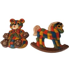 Foam Craft Patch Work Wall Decor Hanging Plaques Teddy Bear Rocking Horse VTG