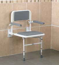 Wall Mounted Padded Shower Seat with Arms and Backrest