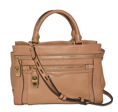 Rebecca Minkoff Crossbody Turn-Lock Tote Pebbled Leather Bag  Purse Tan