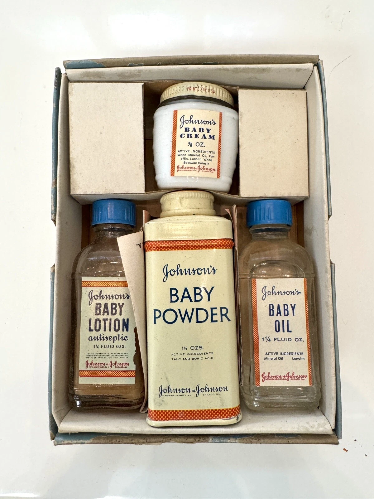 Vintage Johnson & Johnson Baby Needs Gift Box with Bottles - Vintage