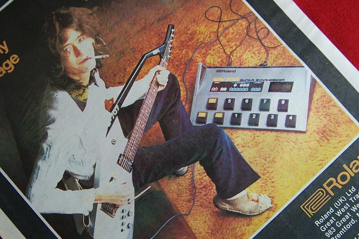 ROLAND GR 700 GUITAR SYNTHESIZER 1984 POSTER ADVERT JIMMY PAGE LED ZEPPELIN