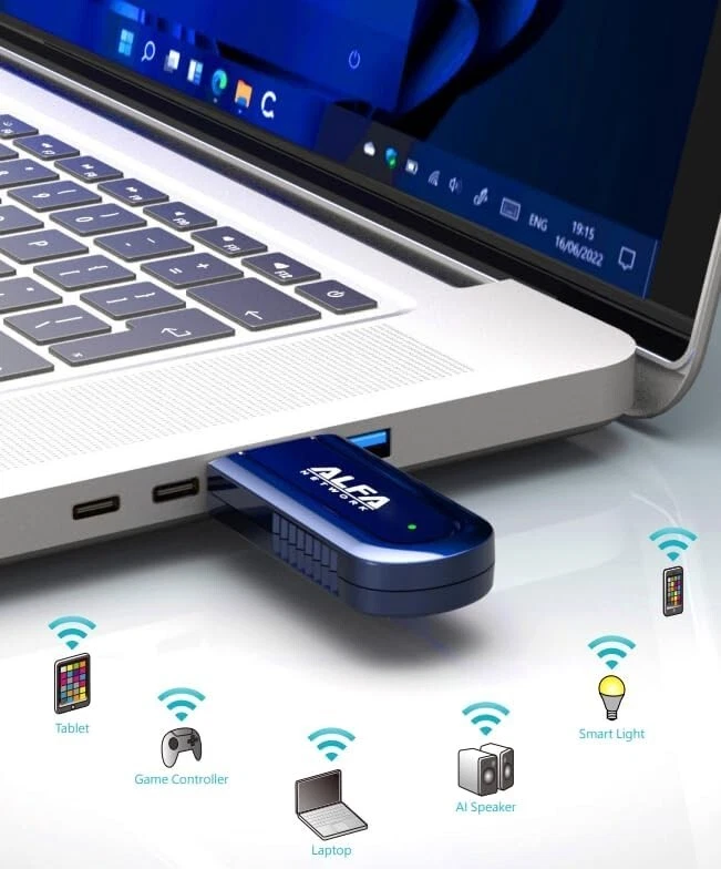 ALFA AWUS036AXER 802.11ax WiFi 6 1200 Mbps Dual Band 2x2 MIMO WLAN USB Dongle - Bild 3 von 4