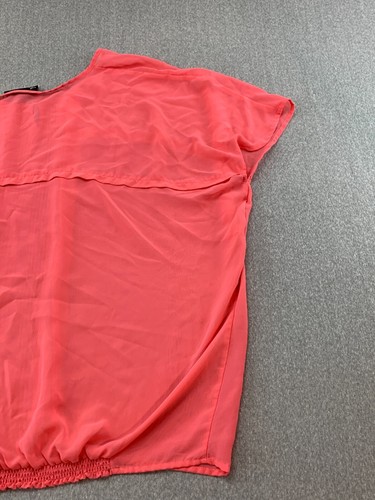 Lane Bryant Sheer Tunic Blouse Top Womens 22/24 Coral Orange Pleated Front Flowy - Picture 6 of 11