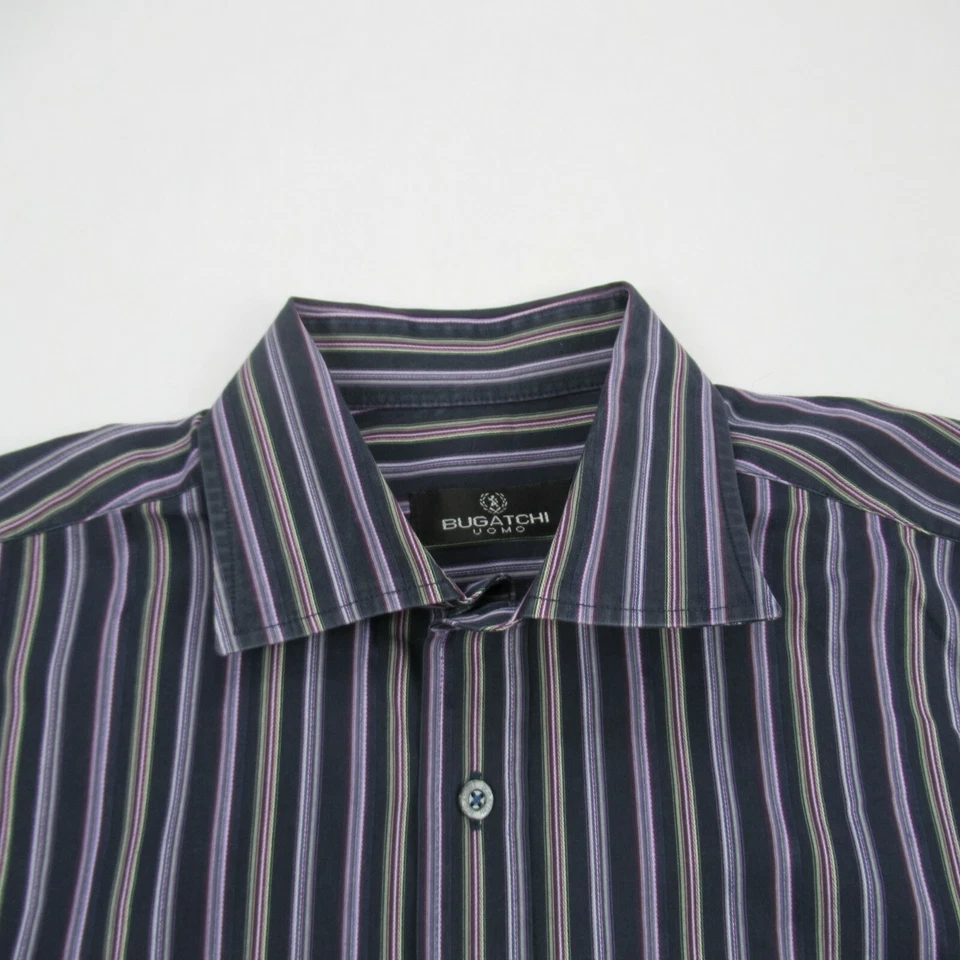 Bugatchi Shirt Mens Large Stripes Long Sleeve Flip Cuff Pocket - Image 2 of 4