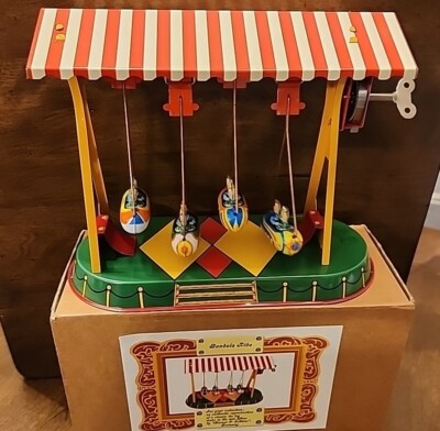 Germany Tin Toy Boat Swing 8.5'' x 7'' Vtg Wind Up Key Gondola Ride Reproduction