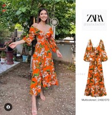 ZARA ORANGE PRINTED DRESS WITH CUT-OUT DETAIL 100% VISCOSE Size S BNWT £49.99