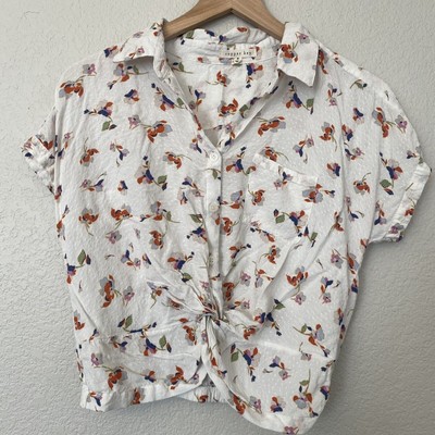 Copper Key White Cap sleeve cropped top Floral Print Stretch Waist Size M