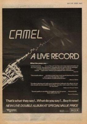 Camel A Live Record UK LP advert 1978