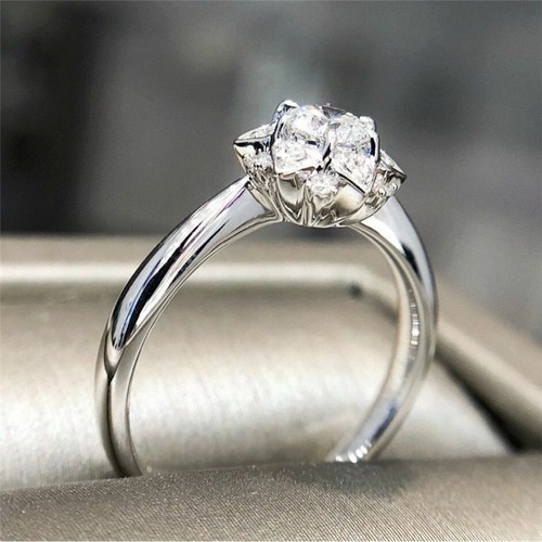 Anello Fidanzamento Fiocco di Neve Cristallo Fiore Anelli Piccola Fede Nuziale Donna Gioielli - Foto 9 di 12