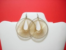 Large Metalic Thread Round Earrings Gold color Alpaca Silver Peruvian Handmade