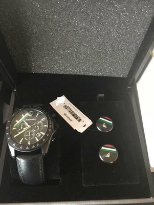 Herren Analog Emporio Armani AR8036 Chronograph Edelstahl Uhr mit Box