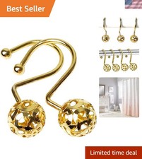 Gold Shower Curtain Hooks Rings,Set of 12 Brass Decorative Bling Metal Rustpr...