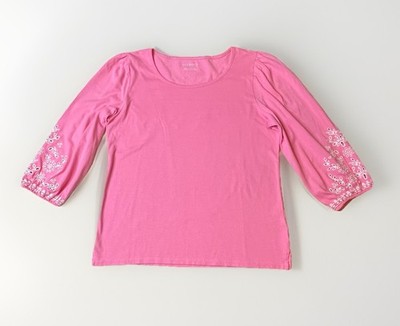 Talbots Top Pink White Embroidered Eyelet Cutout Sleeve Size M New NWT Cottage