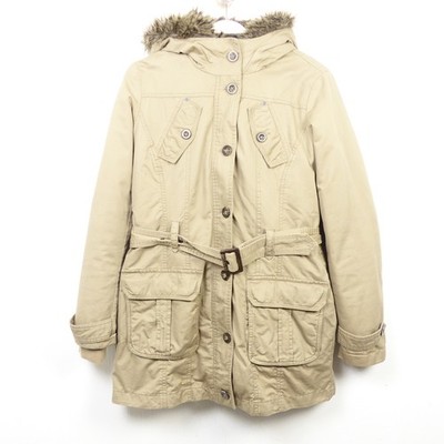 ESPRIT 2-in-1 Jacket Parka Winter Coat Fur Collar Beige Size M 38 