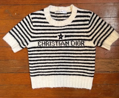 Christian Dior Ecru/Black Wool Striped Marinière Short Sleeve