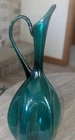 Vintage Blenko Art Glass  Handled Vase Aqua Teal Blue Green 15.5” Stunning MCM