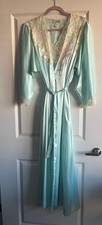 Vintage Aqua Natori Silky Charmeuse Gown Robe Set Size Small