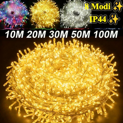 10-100M LED Lichterkette Strom Weihnachtendeko Innen & Außen Party Beleuchtung